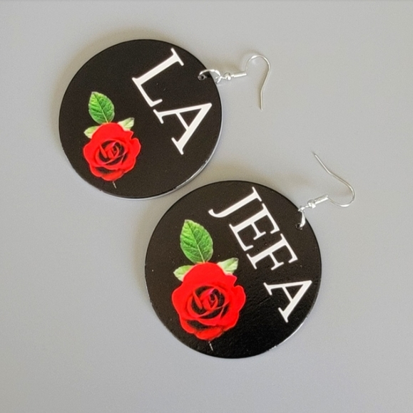 Aretes Chingones Chicana Chola round wood loop LA JEFA Latina Lowrider Earrings - Picture 1 of 2